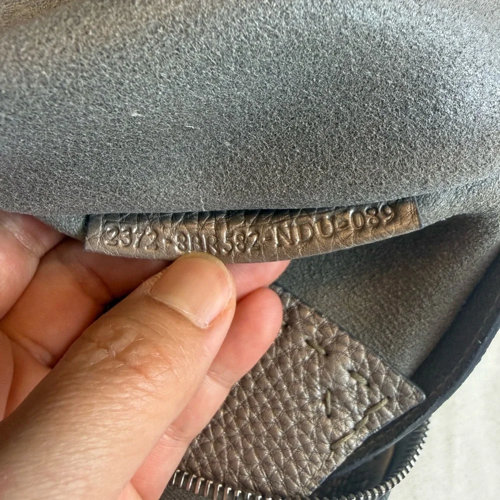 Fendi‎ Pewter Selleria Textured Leather Hobo Women's Bag Metallic Silver